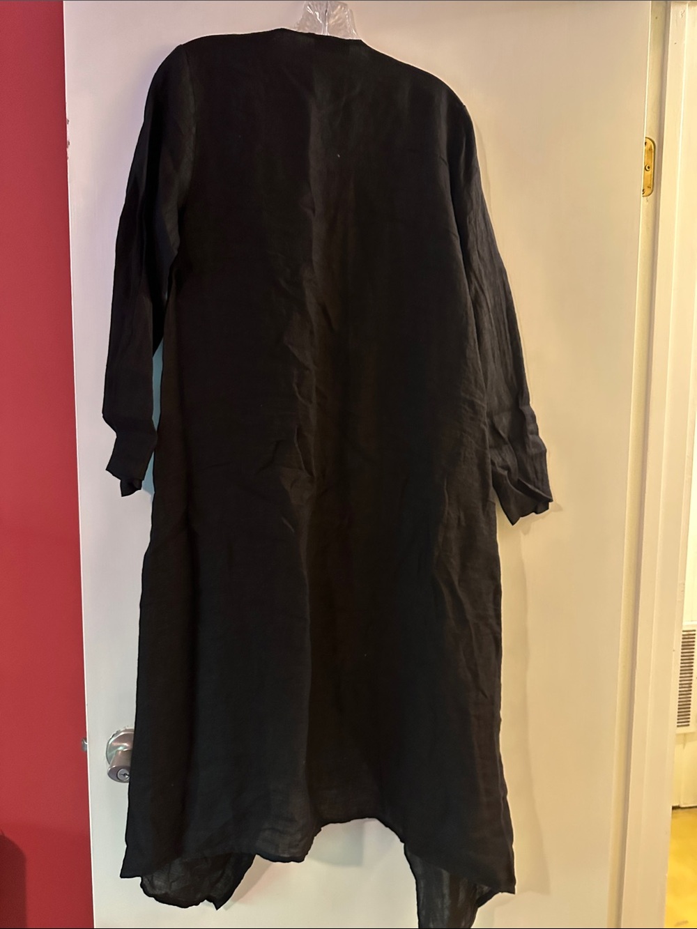 Women’s Linen Black Open-Front Trench Duster Coat - Picture 4 of 5